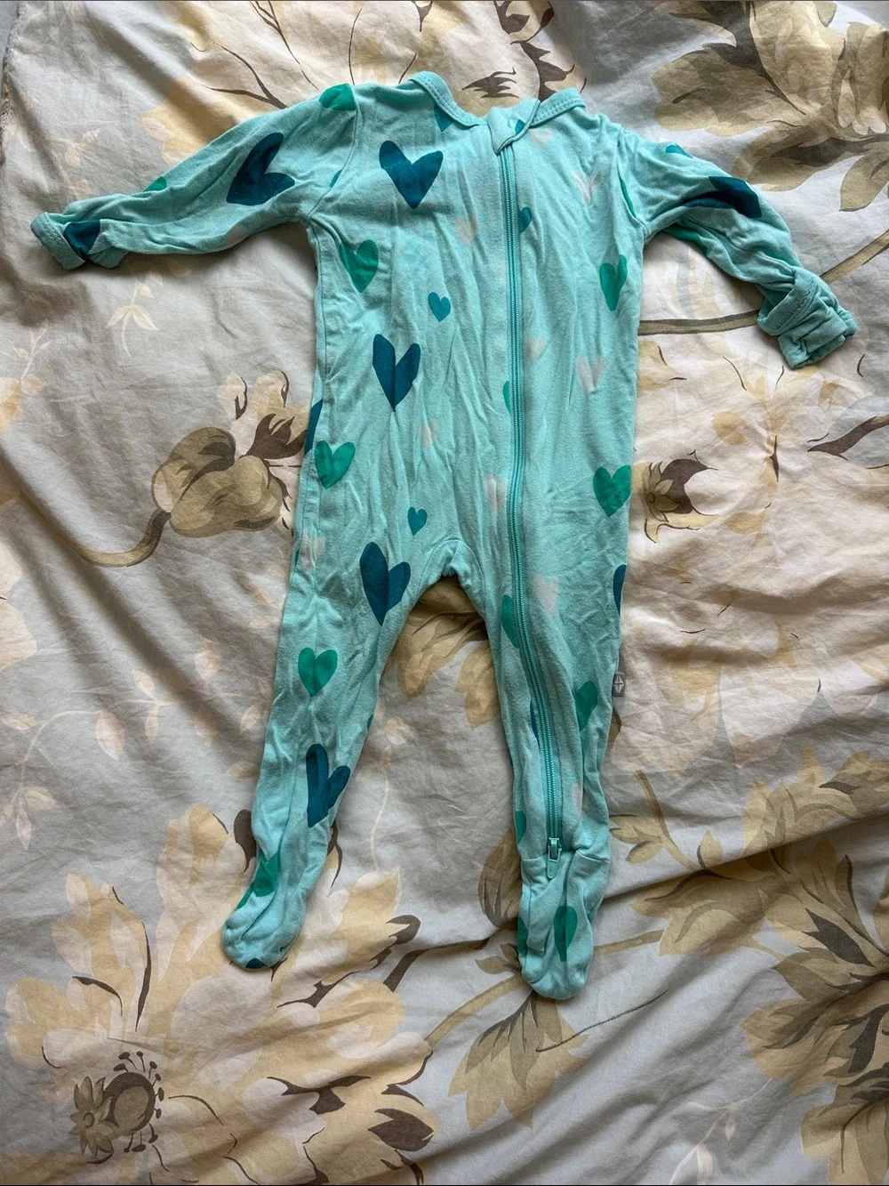 Kyte Baby Teal Heart Footed Onesie